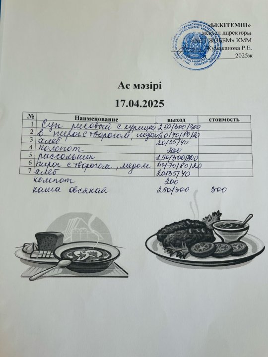 Күнделікті ас мәзірі 17.04