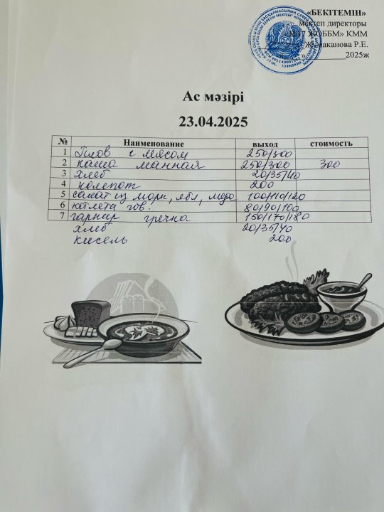 Күнделікті ас мәзірі 23.04